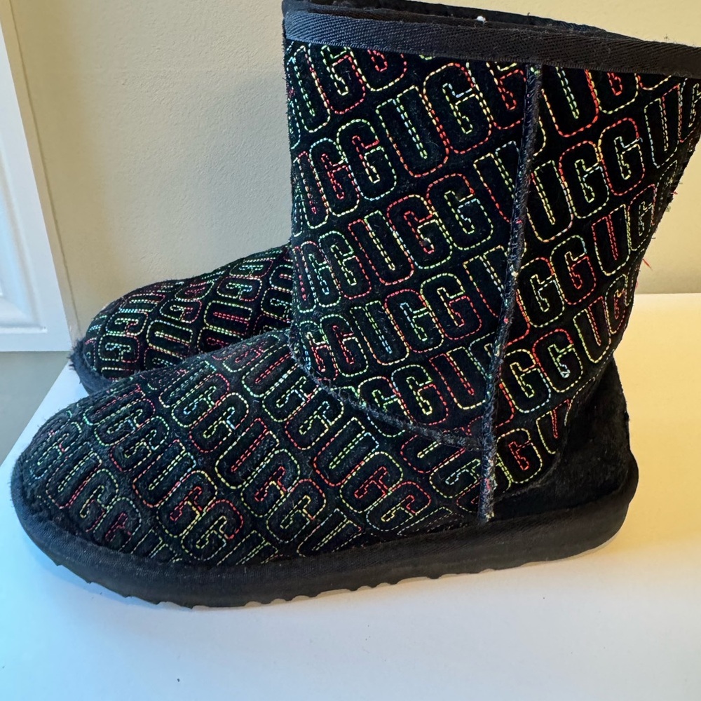 UGG Black Boots with Colorful Logo